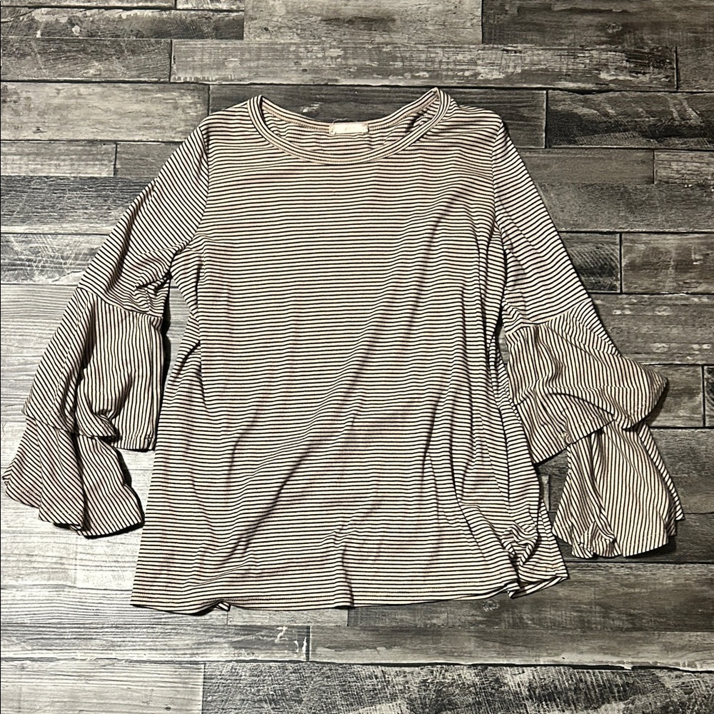 Altar'd State Black and White Striped Bell Sleeve Blouse